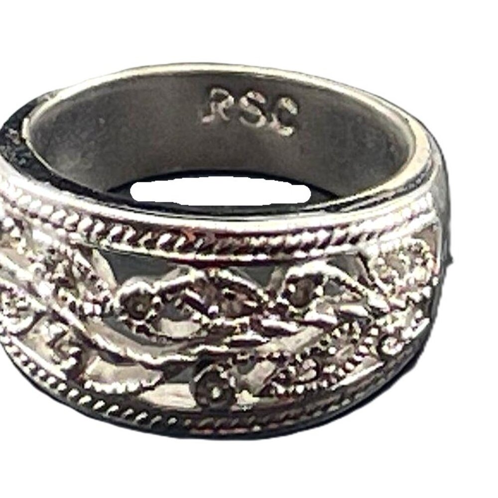RS Covenant Silver Filigree Vine Floral Crystal Openwork Band Dome Ring - Picture 4 of 11